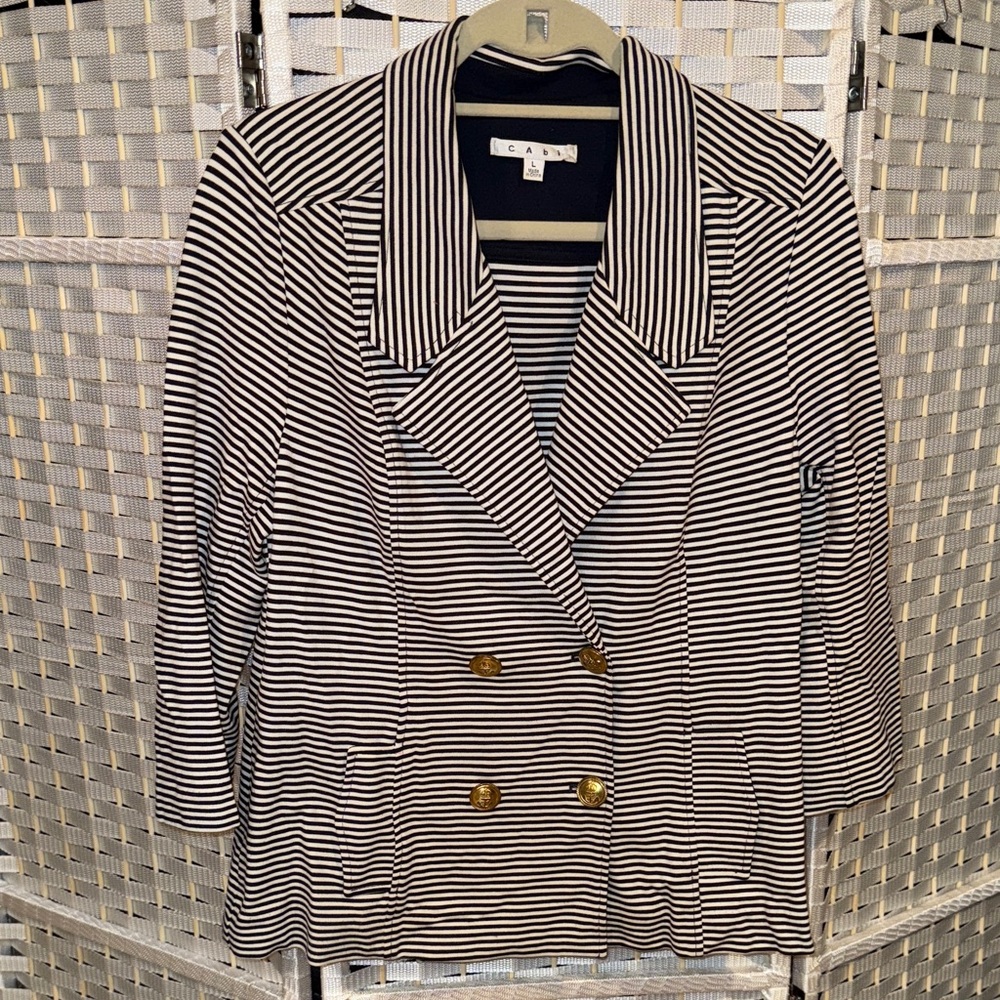 CAbi Black and White Striped Blazer